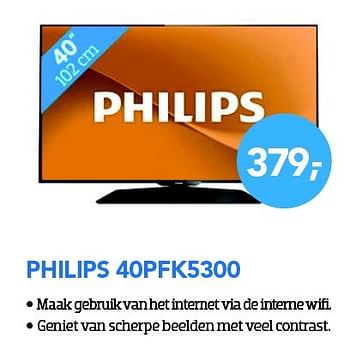 Aanbiedingen Televisie philips 40pfk5300 - Philips - Geldig van 01/04/2016 tot 30/04/2016 bij Coolblue