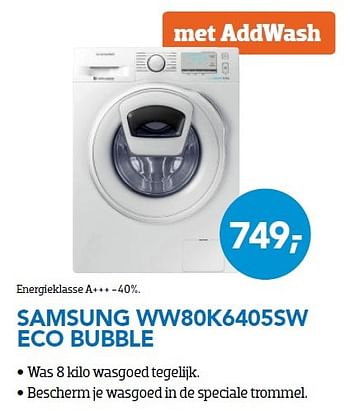 Aanbiedingen Wasmachine samsung ww80k6405sw eco bubble - Samsung - Geldig van 01/04/2016 tot 30/04/2016 bij Coolblue