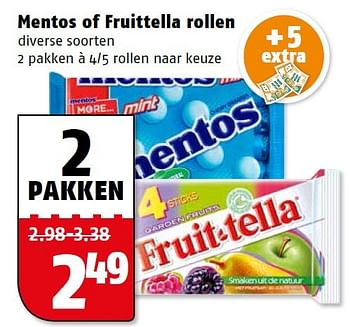 Aanbiedingen Mentos of fruittella rollen - Fruittella - Geldig van 25/04/2016 tot 01/05/2016 bij Poiesz