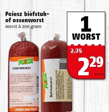 Aanbiedingen Poiesz biefstukof ossenworst - Huismerk Poiesz - Geldig van 25/04/2016 tot 01/05/2016 bij Poiesz