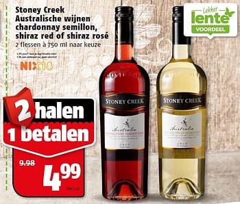 Aanbiedingen Stoney creek australische wijnen chardonnay semillon, shiraz red of shiraz rosé - Rode wijnen - Geldig van 25/04/2016 tot 01/05/2016 bij Poiesz