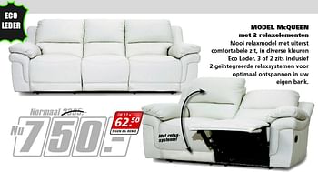 Aanbiedingen Model mcqueen met 2 relaxelementen - Huismerk - Seats and Sofas - Geldig van 25/04/2016 tot 30/04/2016 bij Seats and Sofas