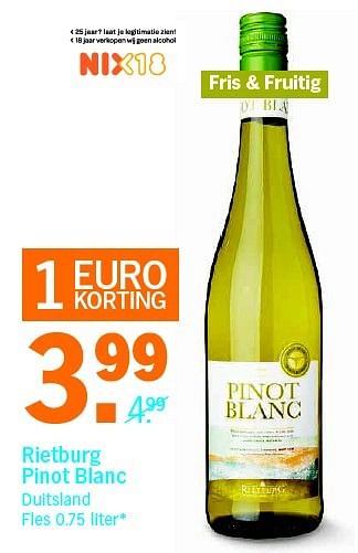 Aanbiedingen Rietburg pinot blanc - Witte wijnen - Geldig van 25/04/2016 tot 01/05/2016 bij Albert Heijn