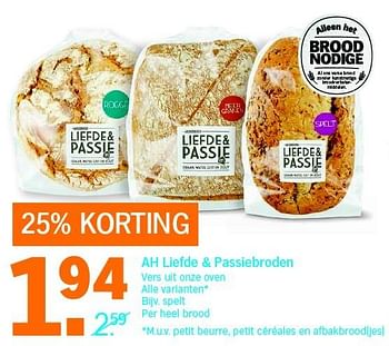 Aanbiedingen Ah liefde + passiebroden - Huismerk - Albert Heijn - Geldig van 25/04/2016 tot 01/05/2016 bij Albert Heijn