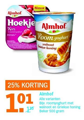 Aanbiedingen Almhof roomyoghurt met walnoot en griekse honing - Almhof - Geldig van 25/04/2016 tot 01/05/2016 bij Albert Heijn