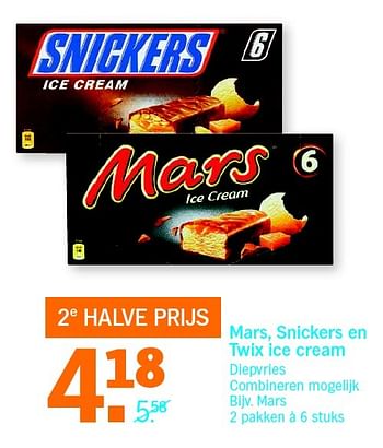 Aanbiedingen Mars, snickers en twix ice cream - Snickers - Geldig van 25/04/2016 tot 01/05/2016 bij Albert Heijn