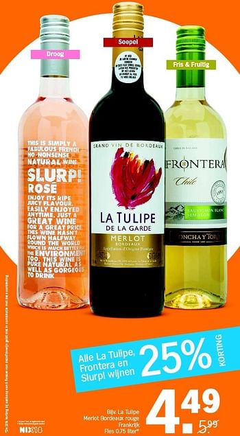 Aanbiedingen La tulipe merlot bordeaux rouge frankrijk - Rode wijnen - Geldig van 25/04/2016 tot 01/05/2016 bij Albert Heijn
