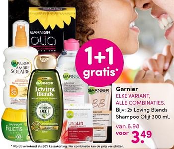 Aanbiedingen 2x loving blends shampoo olijf - Garnier - Geldig van 18/04/2016 tot 01/05/2016 bij da