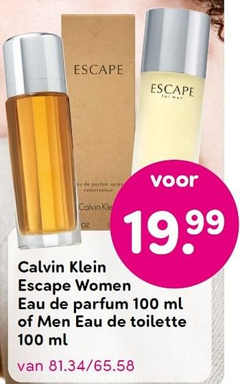 Aanbiedingen Calvin klein escape women eau de parfum of men eau de toilette - Escape - Geldig van 18/04/2016 tot 01/05/2016 bij da
