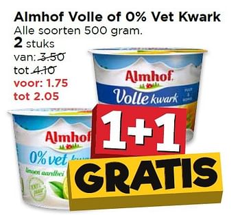 Aanbiedingen Almhof volle of 0% vet kwark - Almhof - Geldig van 25/04/2016 tot 01/05/2016 bij Vomar