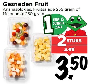 Aanbiedingen Gesneden fruit ananasblokjes, fruitsalade of meloenmix - Huismerk Vomar - Geldig van 25/04/2016 tot 01/05/2016 bij Vomar