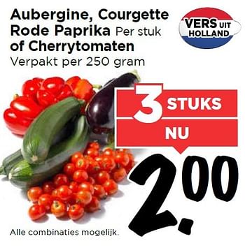 Aanbiedingen Aubergine, courgette rode paprika of cherrytomaten - Huismerk Vomar - Geldig van 25/04/2016 tot 01/05/2016 bij Vomar