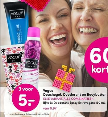 Aanbiedingen 3x deodorant spray extravagant - Vogue - Geldig van 18/04/2016 tot 01/05/2016 bij da