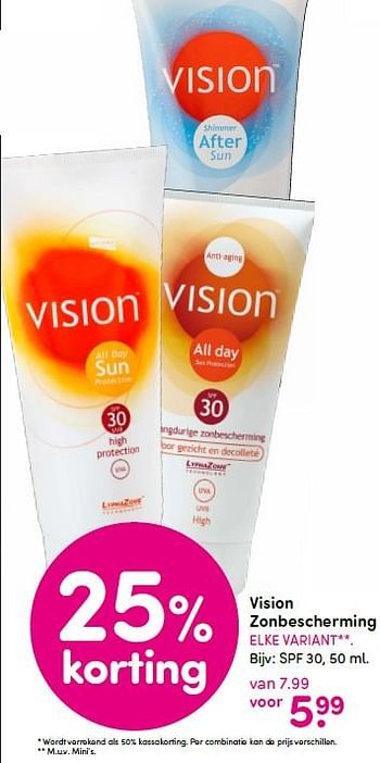 Aanbiedingen Vision zonbescherming spf 30 - Vision - Geldig van 18/04/2016 tot 01/05/2016 bij da