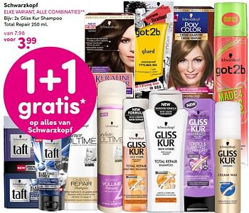 Aanbiedingen 2x gliss kur shampoo total repair - Schwartzkopf - Geldig van 18/04/2016 tot 01/05/2016 bij da