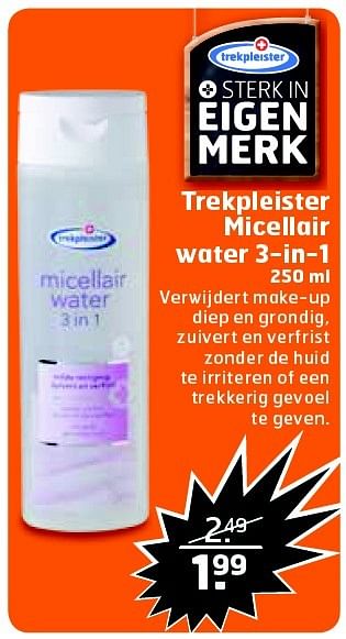 Aanbiedingen Trekpleister micellair water 3-in-1 - Huismerk - Trekpleister - Geldig van 19/04/2016 tot 01/05/2016 bij Trekpleister