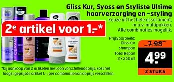 Aanbiedingen Gliss kur shampoo total repair - Gliss Kur - Geldig van 19/04/2016 tot 01/05/2016 bij Trekpleister