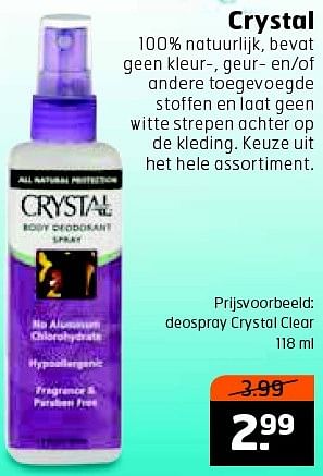 Aanbiedingen Deospray crystal clear - Crystal Clear - Geldig van 19/04/2016 tot 01/05/2016 bij Trekpleister