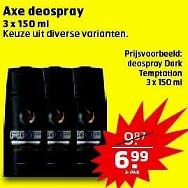 Aanbiedingen Axe deospray dark temptation - Axe - Geldig van 19/04/2016 tot 01/05/2016 bij Trekpleister