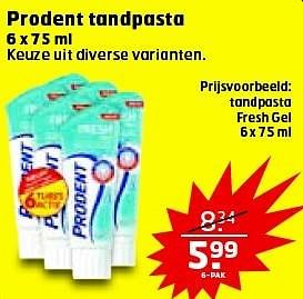Aanbiedingen Prodent tandpasta fresh gel - Prodent - Geldig van 19/04/2016 tot 01/05/2016 bij Trekpleister