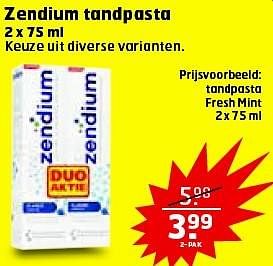 Aanbiedingen Zendium tandpasta fresh mint - Zendium - Geldig van 19/04/2016 tot 01/05/2016 bij Trekpleister