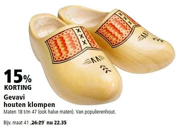 Aanbiedingen Korting gevavi houten klompen - Gevavi - Geldig van 18/04/2016 tot 01/05/2016 bij Welkoop