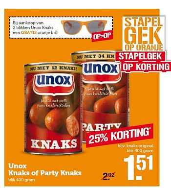 Aanbiedingen Unox knaks of party knaks - Unox - Geldig van 25/04/2016 tot 01/05/2016 bij Coop