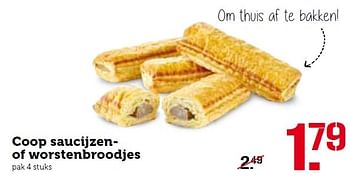 Aanbiedingen Coop saucijzen- of worstenbroodjes - Huismerk - Coop - Geldig van 25/04/2016 tot 01/05/2016 bij Coop