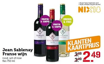 Aanbiedingen Jean sablenay franse wijn - Rode wijnen - Geldig van 25/04/2016 tot 01/05/2016 bij Coop