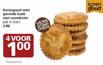 Aanbiedingen Korengoud mini gevulde koek met roomboter - Korengoud - Geldig van 25/04/2016 tot 01/05/2016 bij Jan Linders