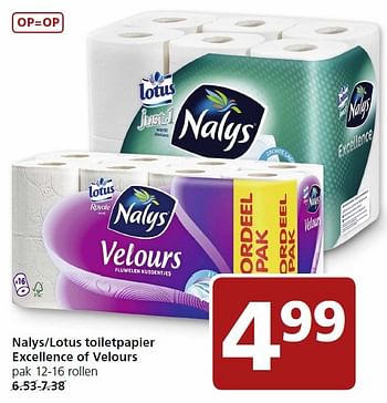 Aanbiedingen Nalys lotus toiletpapier excellence of velours - Nalys - Geldig van 25/04/2016 tot 01/05/2016 bij Jan Linders