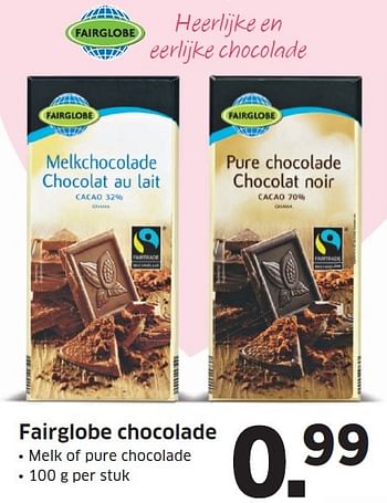 Aanbiedingen Fairglobe chocolade - Fairglobe - Geldig van 25/04/2016 tot 01/05/2016 bij Lidl
