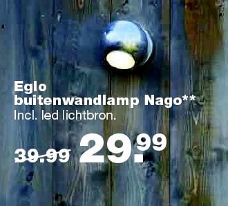 Aanbiedingen Eglo buitenwandlamp nago - Eglo - Geldig van 25/04/2016 tot 01/05/2016 bij Praxis