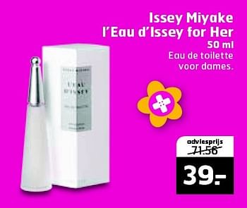 Aanbiedingen Issey miyake l`eau d`issey for her - Issey Miyake - Geldig van 26/04/2016 tot 01/05/2016 bij Trekpleister