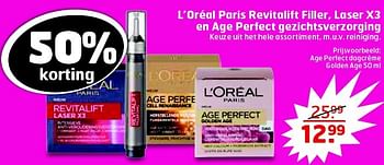 Aanbiedingen L`oréal paris revitalift filler, laser x3 en age perfect gezichtsverzorging - L'Oreal Paris - Geldig van 26/04/2016 tot 01/05/2016 bij Trekpleister
