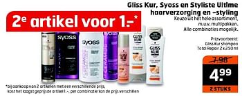 Aanbiedingen Gliss kur shampoo total repair - Gliss Kur - Geldig van 26/04/2016 tot 01/05/2016 bij Trekpleister