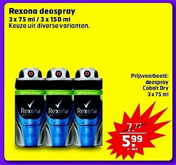 Aanbiedingen Rexona deospray - Rexona - Geldig van 26/04/2016 tot 01/05/2016 bij Trekpleister