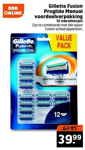 Aanbiedingen Gillette fusion proglide manual voordeelverpakking - Gillette - Geldig van 26/04/2016 tot 01/05/2016 bij Trekpleister