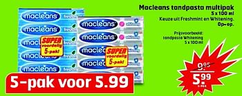 Aanbiedingen Macleans tandpasta multipak - Macleans - Geldig van 26/04/2016 tot 01/05/2016 bij Trekpleister