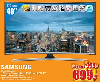 Aanbiedingen Samsung curved full hd smart led tv ue48j6300awxxn - Samsung - Geldig van 25/04/2016 tot 01/05/2016 bij Scheer & Foppen
