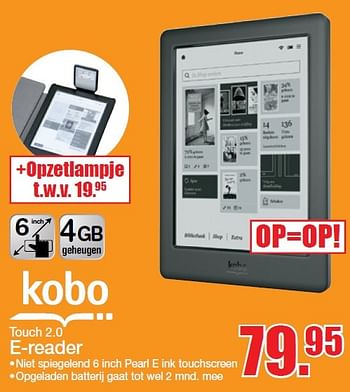 Aanbiedingen Kobo e-reader touch 2.0 - Kobo - Geldig van 25/04/2016 tot 01/05/2016 bij Scheer & Foppen