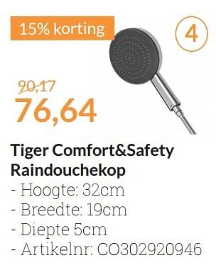 Aanbiedingen Tiger comfort+safety raindouchekop - Tiger - Geldig van 01/05/2016 tot 31/05/2016 bij Sanitairwinkel