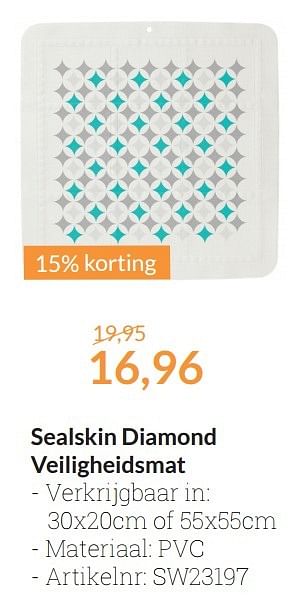 Aanbiedingen Sealskin diamond veiligheidsmat - Sealskin - Geldig van 01/05/2016 tot 31/05/2016 bij Sanitairwinkel