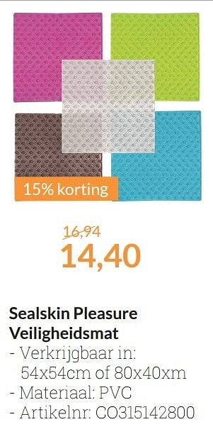 Aanbiedingen Sealskin pleasure veiligheidsmat - Sealskin - Geldig van 01/05/2016 tot 31/05/2016 bij Sanitairwinkel