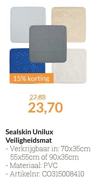 Aanbiedingen Sealskin unilux veiligheidsmat - Sealskin - Geldig van 01/05/2016 tot 31/05/2016 bij Sanitairwinkel