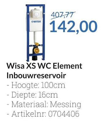 Aanbiedingen Wisa xs wc element inbouwreservoir - Wisa - Geldig van 01/05/2016 tot 31/05/2016 bij Sanitairwinkel