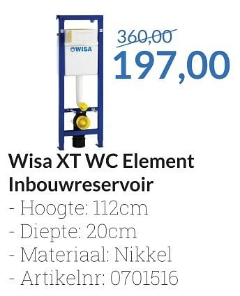 Aanbiedingen Wisa xt wc element inbouwreservoir - Wisa - Geldig van 01/05/2016 tot 31/05/2016 bij Sanitairwinkel