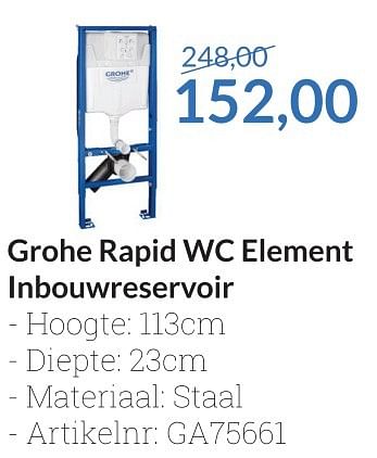 Aanbiedingen Grohe rapid wc element inbouwreservoir - Grohe - Geldig van 01/05/2016 tot 31/05/2016 bij Sanitairwinkel