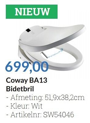Aanbiedingen Coway ba13 bidetbril - Coway - Geldig van 01/05/2016 tot 31/05/2016 bij Sanitairwinkel