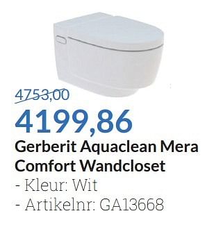 Aanbiedingen Gerberit aquaclean mera comfort wandcloset - Geberit - Geldig van 01/05/2016 tot 31/05/2016 bij Sanitairwinkel